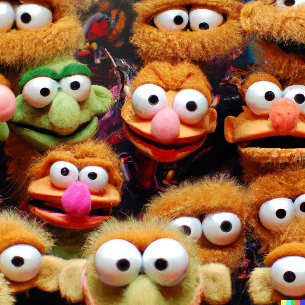 Prompt: terminator vision of muppets on sesame 