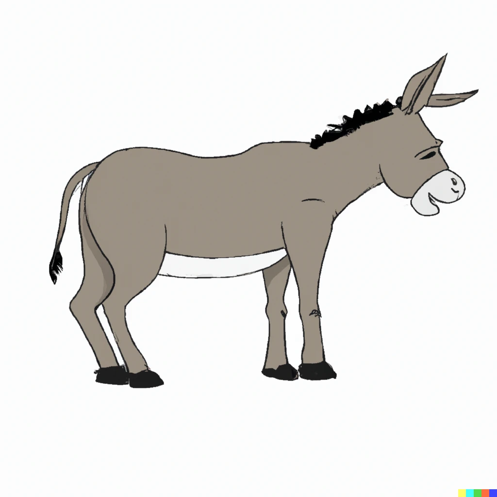 Prompt: A drawing of a new creature that is a mix of a donkey and a cow