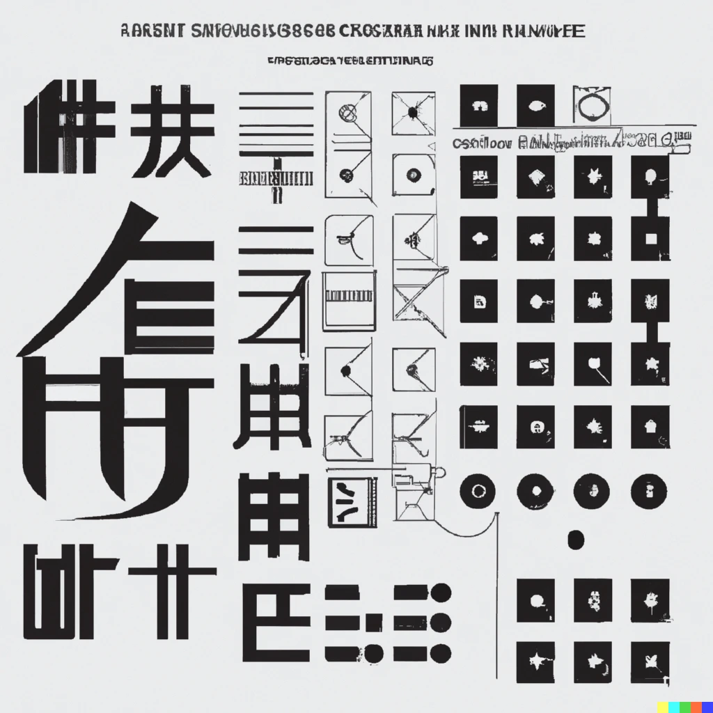 Prompt: A monochromatic infographic poster about typography, depicting Chinese characters 