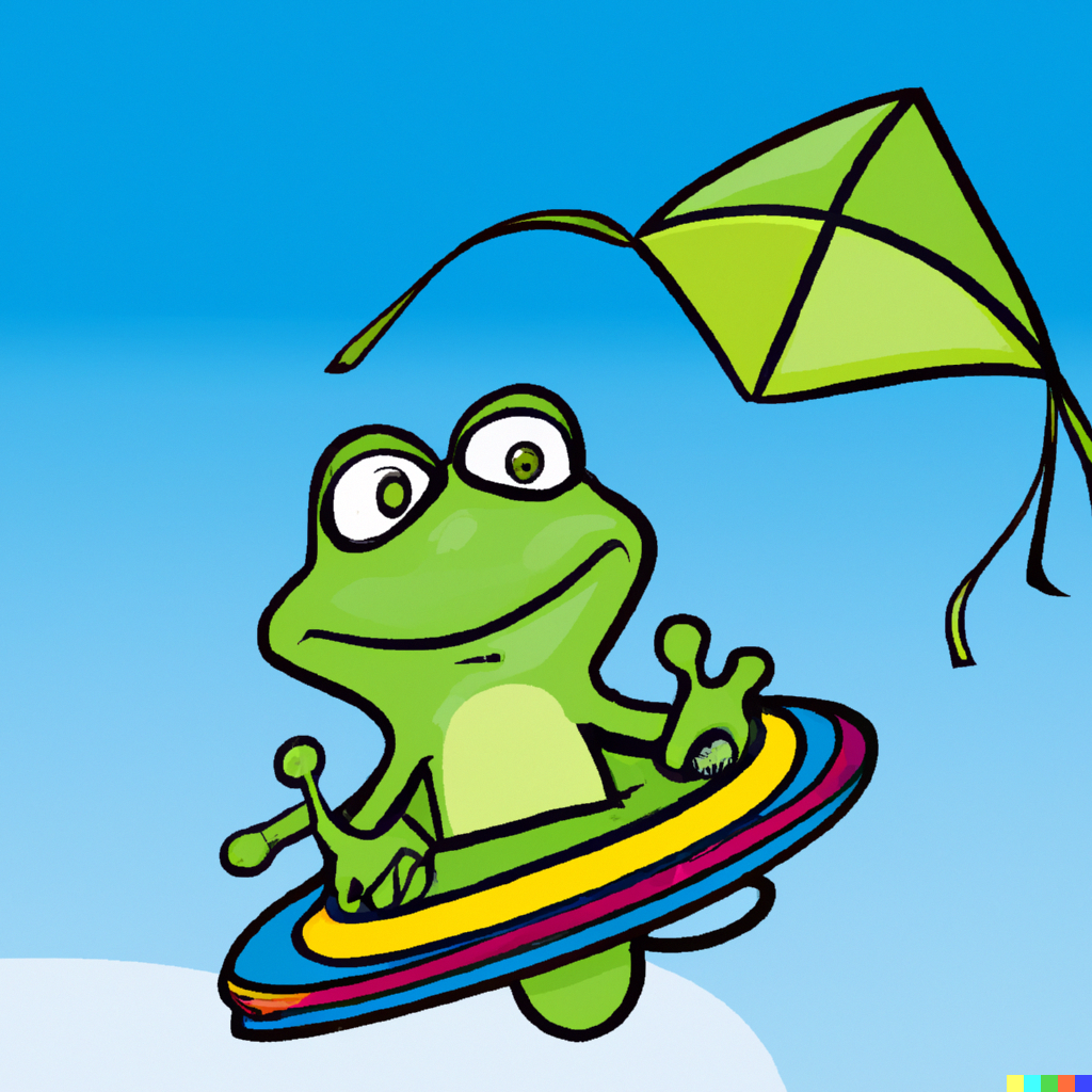 Francisco × DALL·E | Kermit the frog sitting on a UFO flying a kite