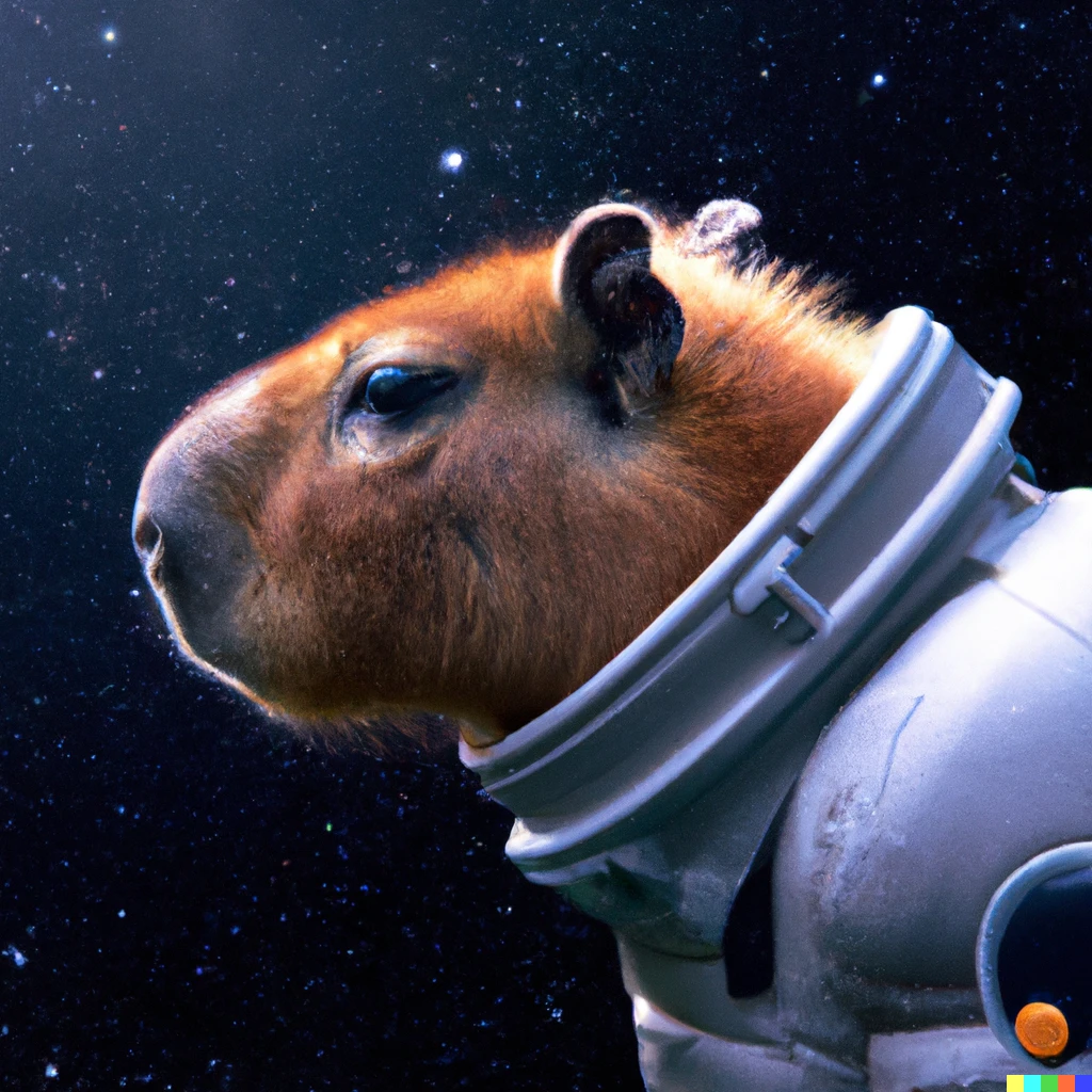 Prompt: HYPER REALISTIC VFX SIMULATION of a Capybara in an astronaut suit exploring space