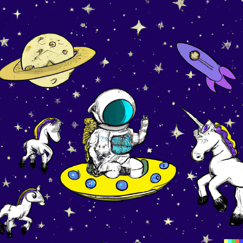 Prompt: Astronaut riding a unicorn on the moon while eating pizza and ufos full of bees descend