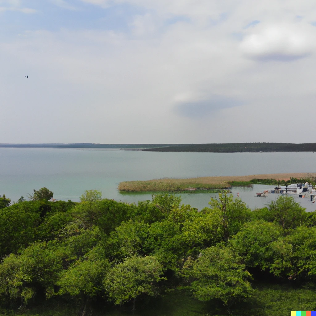 Prompt: drone photography of balaton in a jungle
