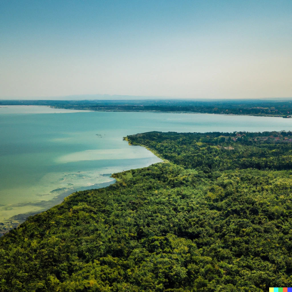 Prompt: plane photography of balaton in a tropical jungle