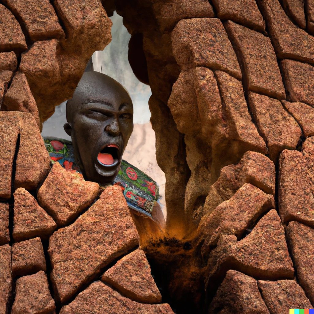 Prompt: Shaka Zulu witnessing the walls collapse