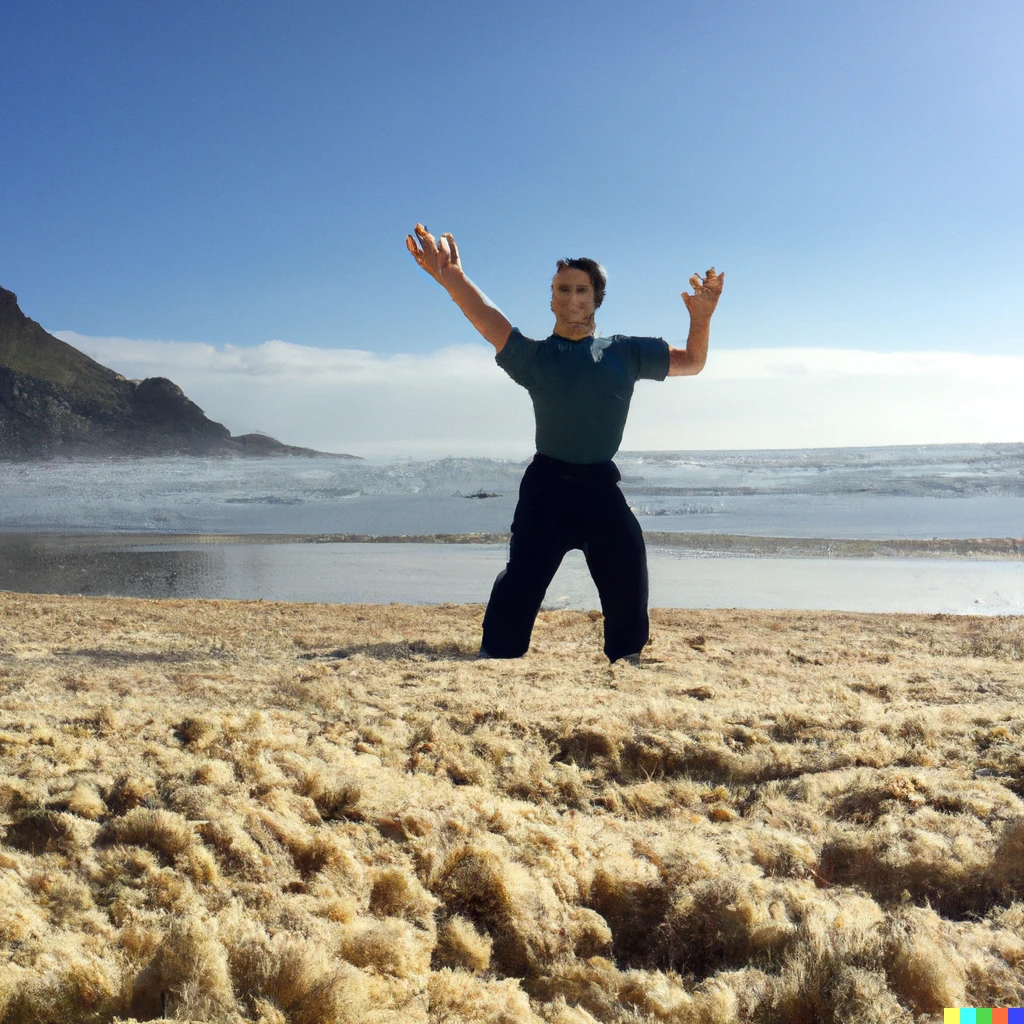 Prompt: Tom hanks dancing on the beach in Cornwall