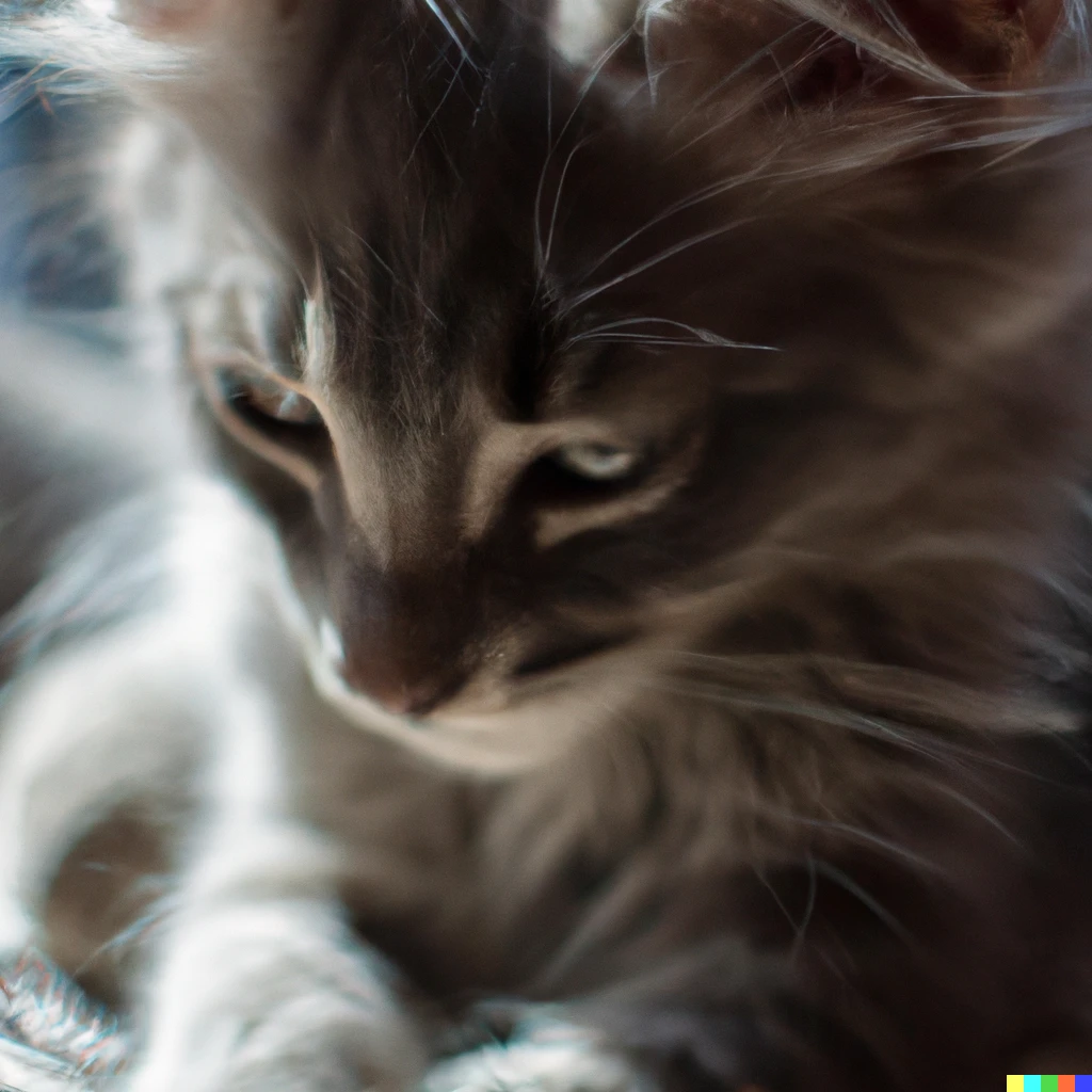 Prompt: the softest, cutest little kitten, Sony 50mm shot, sunlight gleaming in
