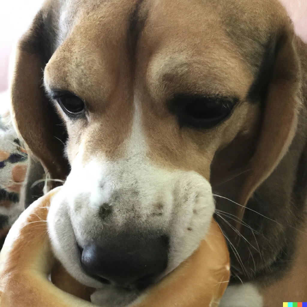 Prompt: a beagle eating a bagel