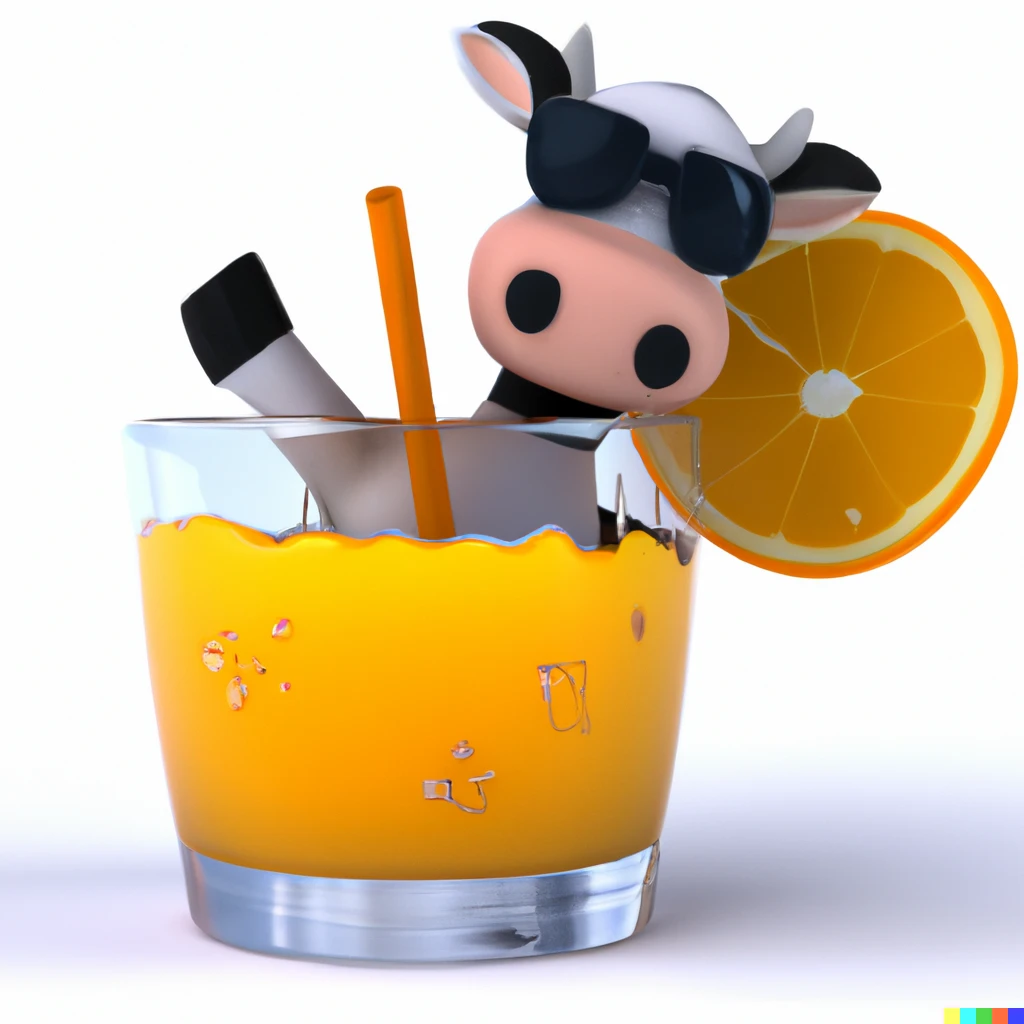 Prompt: cow swimming in orange juice 