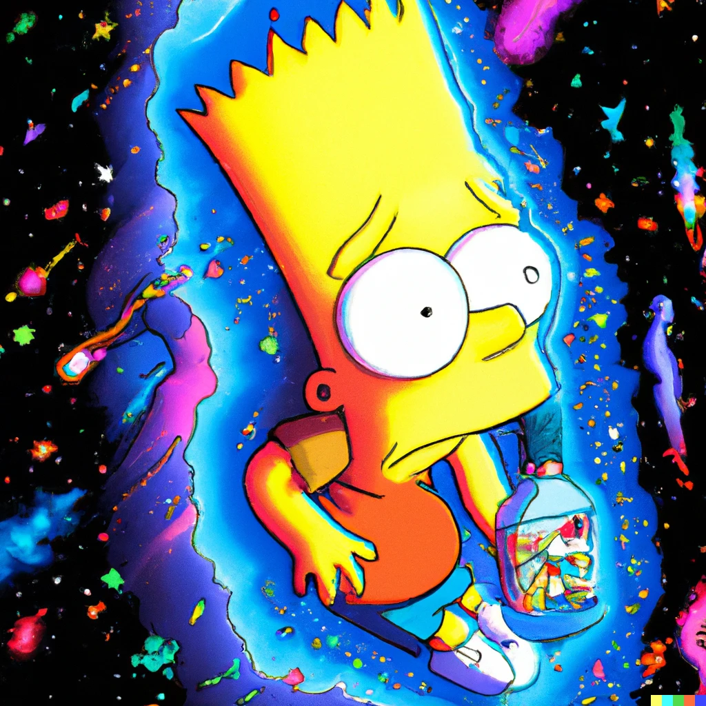 Prompt: Bart Simpson on drugs in space 