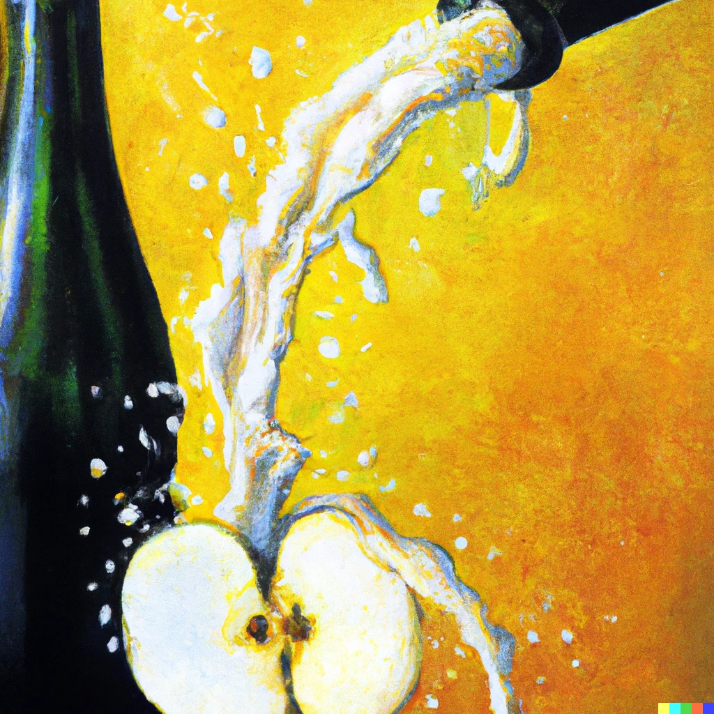 Prompt: pouring of cider,  painted in oil, like dali