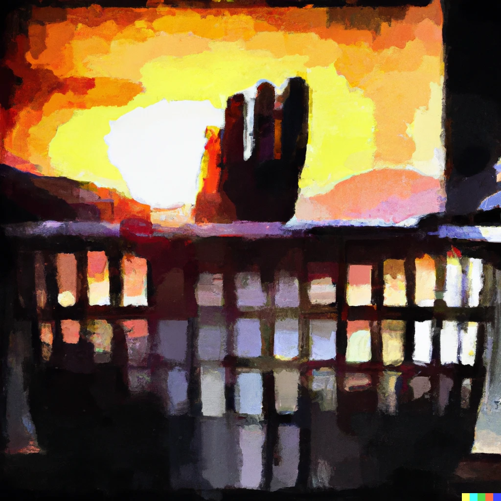 Prompt: A high contrast digital, pixelated watercolor image of three fingers and a severed head in a vat of alcohol, with a sunrise.