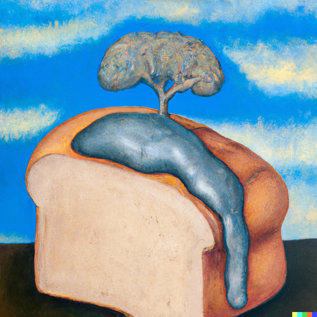 Prompt: An abstract surreal oil painting of artesian bread nirvana