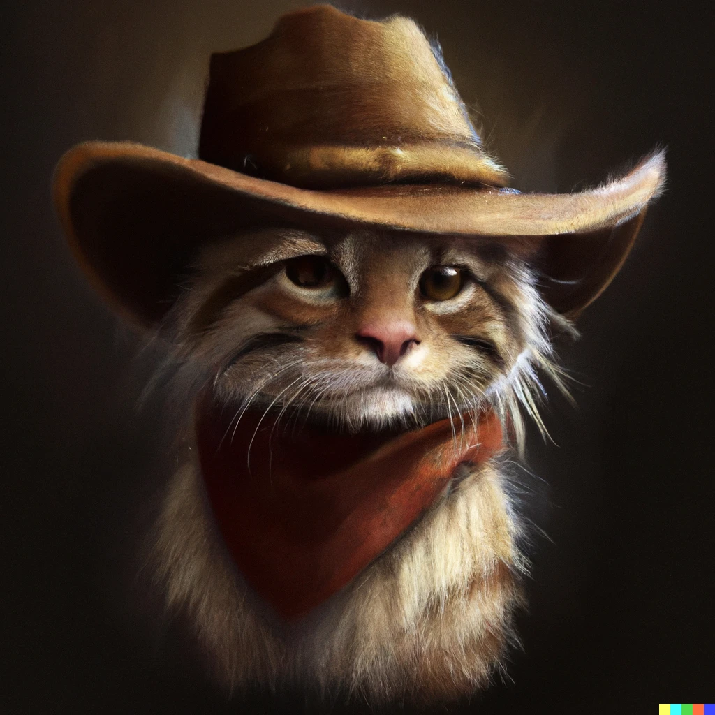 Prompt: Tabby Cat with a cowboy hat trending on artstation