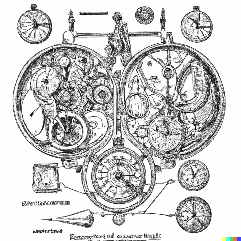 Prompt: classical breguet mechanical watch complication diagrams with gears in detailed fine engraving etching illustrations in old print books