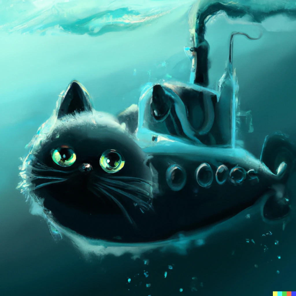 Prompt: a cat submarine chimera, digital art