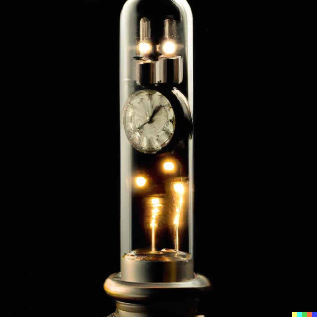 Prompt: a steampunk vacuum tube that changes time