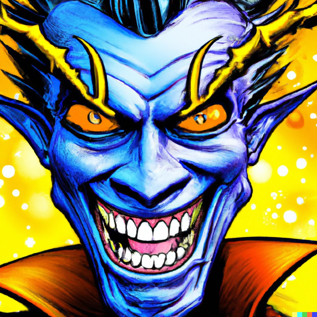 Prompt: A comic book cover of a super villain smiling wickedly