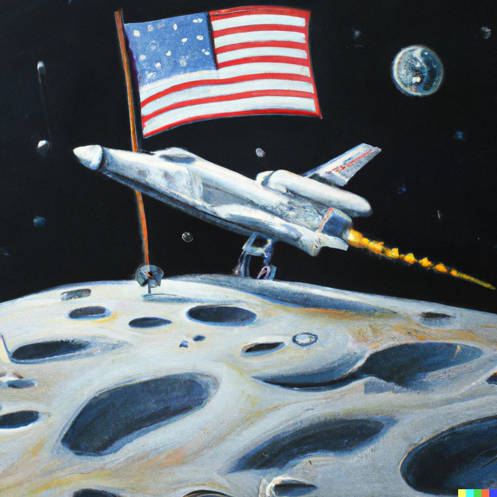 Prompt: Fake USA landing on the moon, oil painting