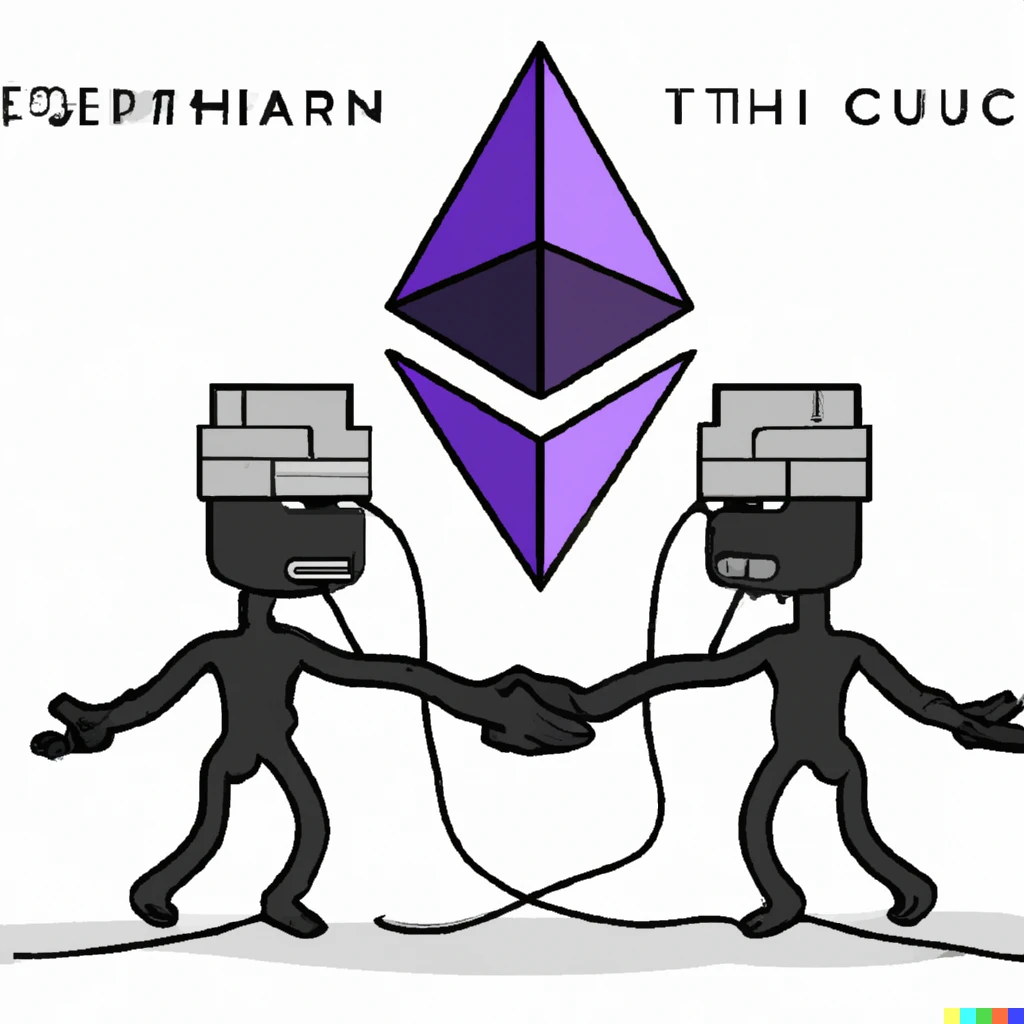Prompt: The ethereum merge is complete, detailed illustration