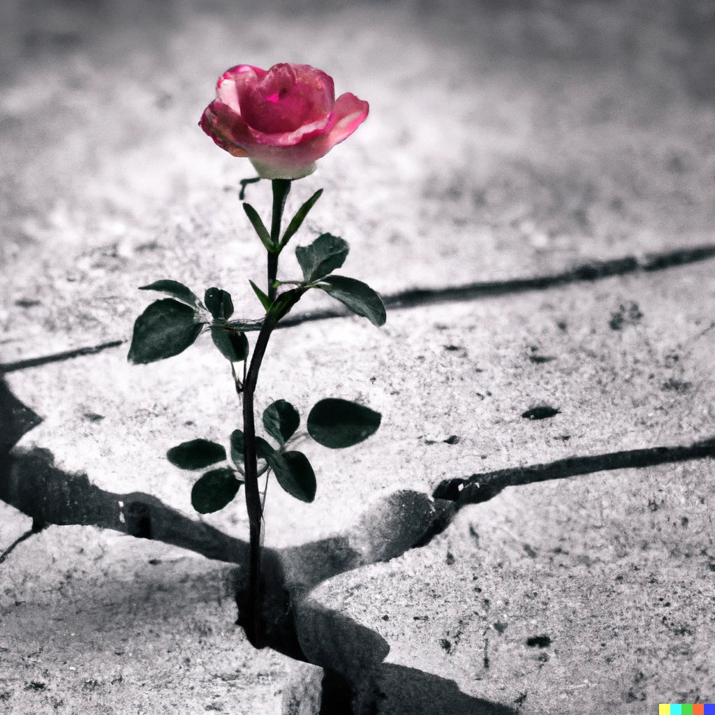Prompt: a beautiful rose growing from a crack in concrete, digital art