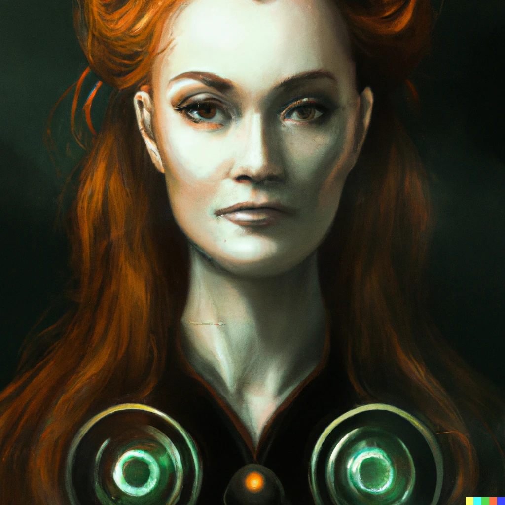 Prompt: Portrait, female, Sci-fi warrior, character portrait of Portrait, female, Sci-fi warrior in the style of Charlie Bowater, Tom Bagshaw, and Waterhouse, lean face, symmetrical face, face by WLOP, face symmetry, cinematic lighting, beautiful, elegant, oil painting, cinematic, portrait, Raphaelite, headroom, headshot photograph, 8K, trending on artstation, Rendered in Cinema4D, 8K 3D, CGSociety  