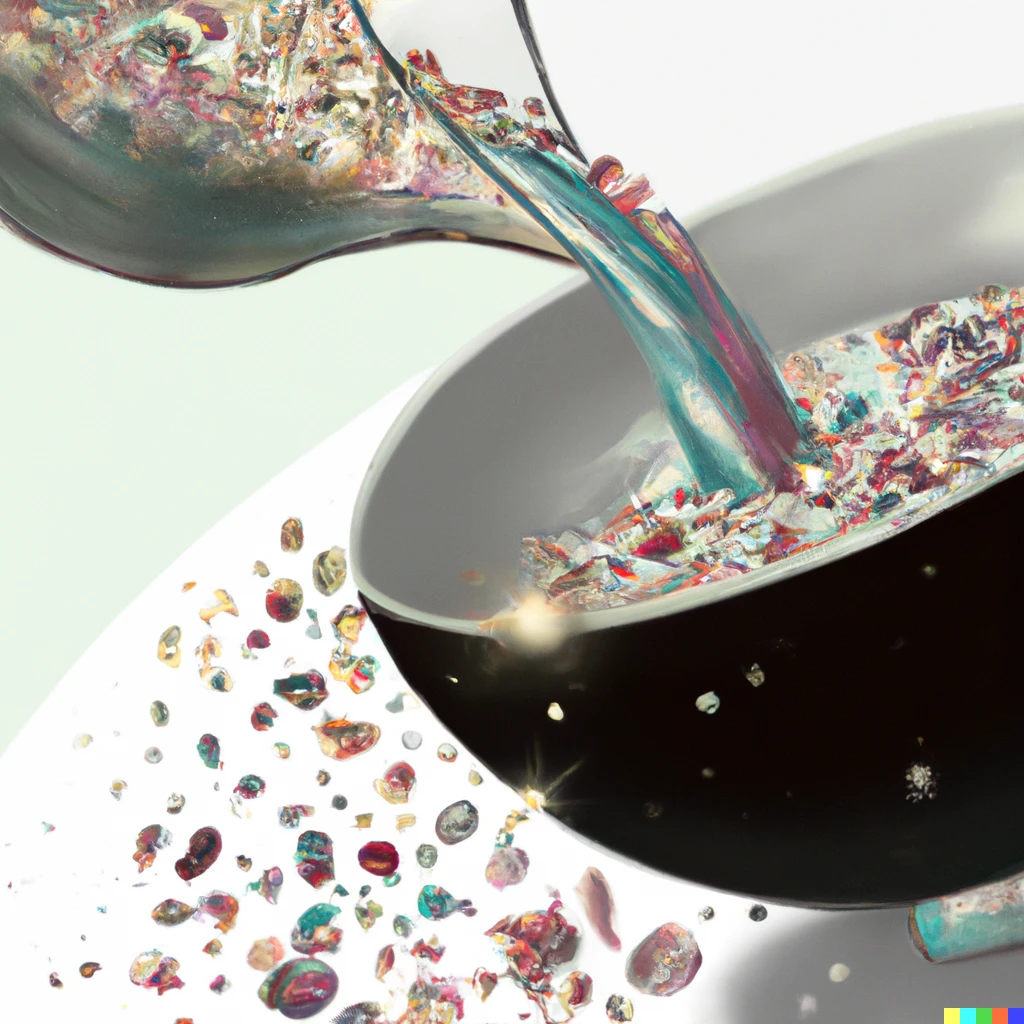 Prompt: 8 k digital illustration of liquid galaxies being poured into breakfast bowl from clear vase
