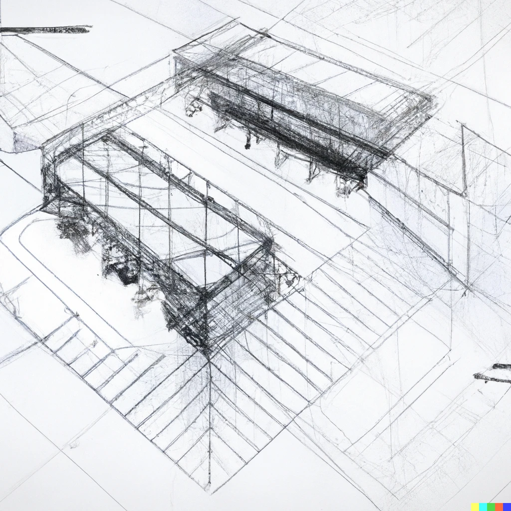 Prompt: Architectural sketch of the well developed cryptovoxel parcel 