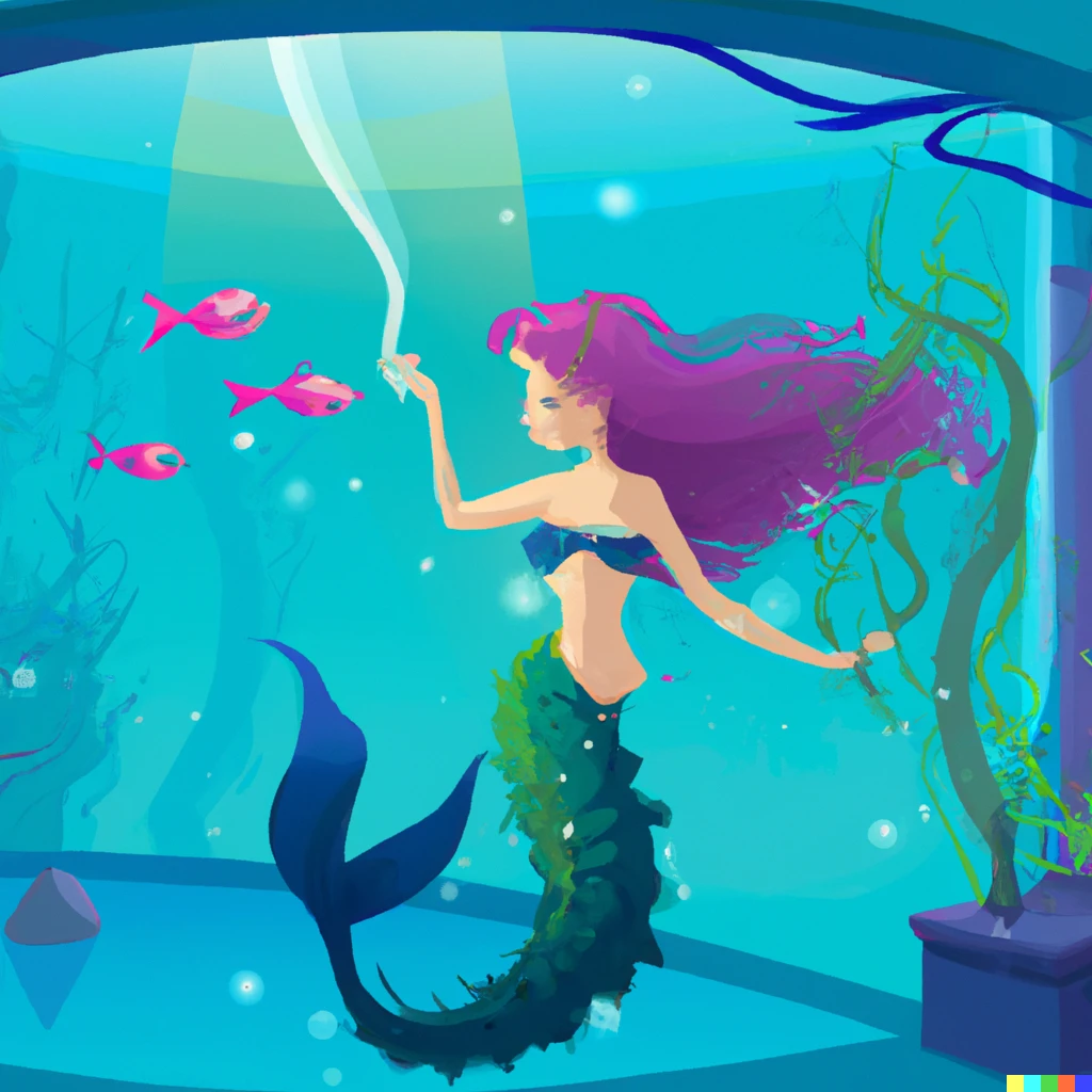 Prompt: mermaid in the aquarium