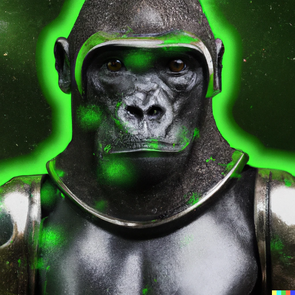 Prompt: High quality photo of a Gorilla wearing alien armor. 