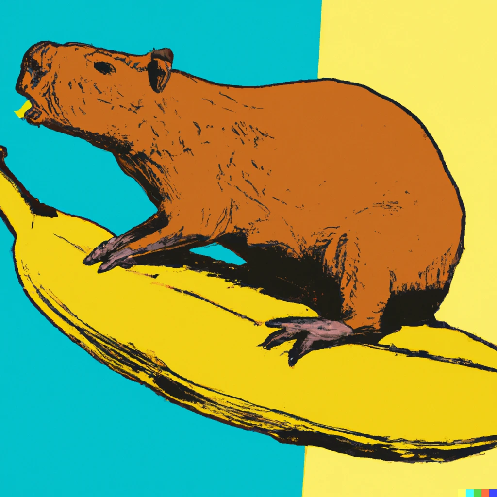 Prompt: A capybara riding a banana, pop art