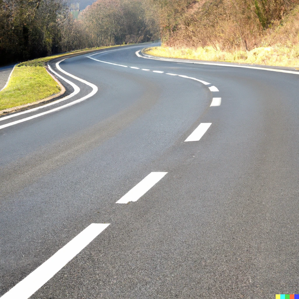 Prompt: Curvy roads with no lane marking 