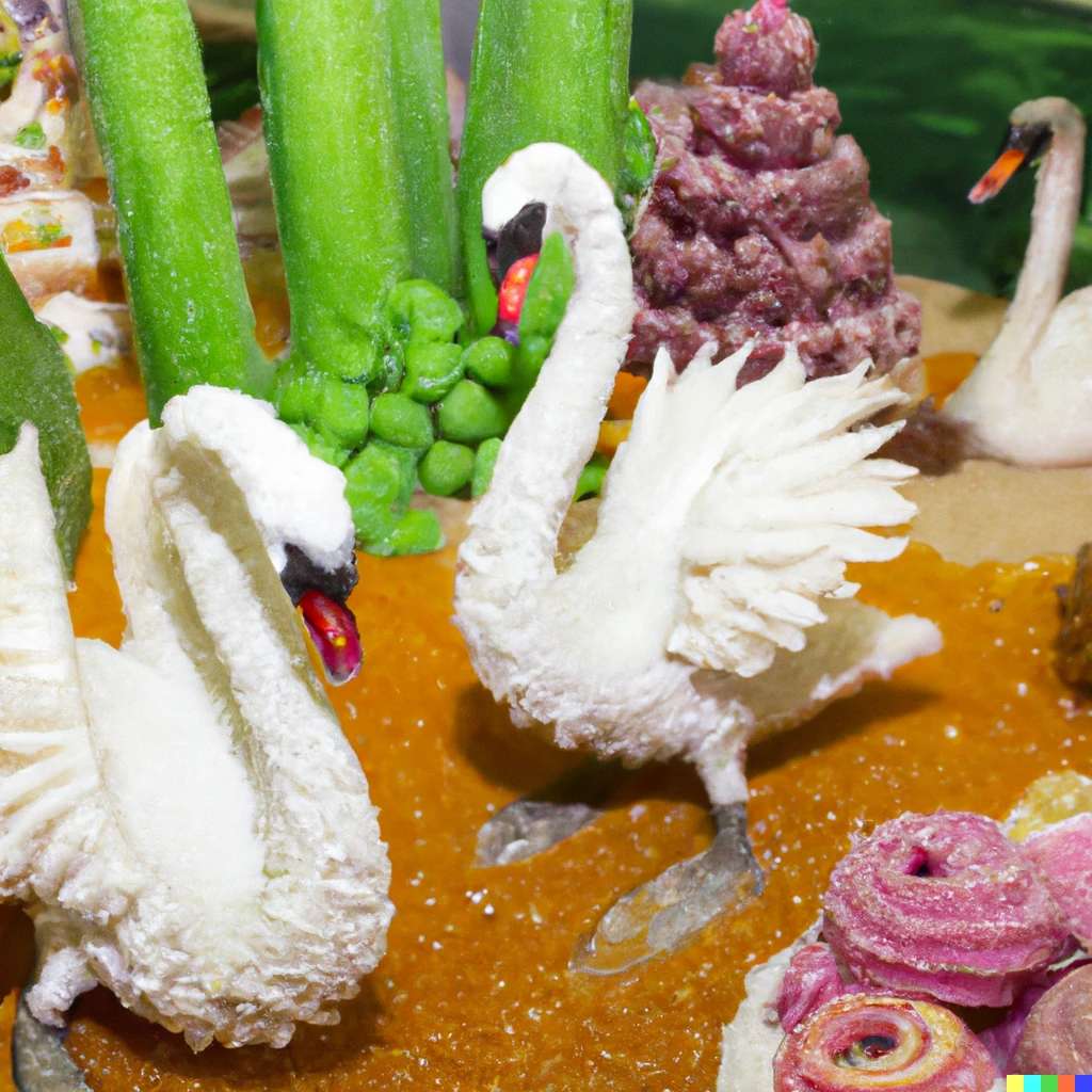 Prompt: Diorama of swans at a petting zoo everything is made from candy