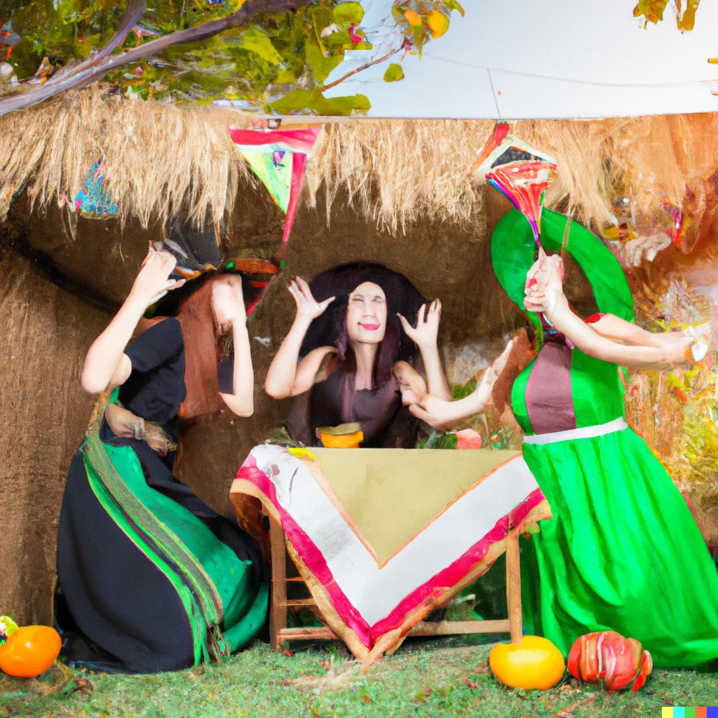 Prompt: witchy girls incorrectly try to celebrate  Sukkot
