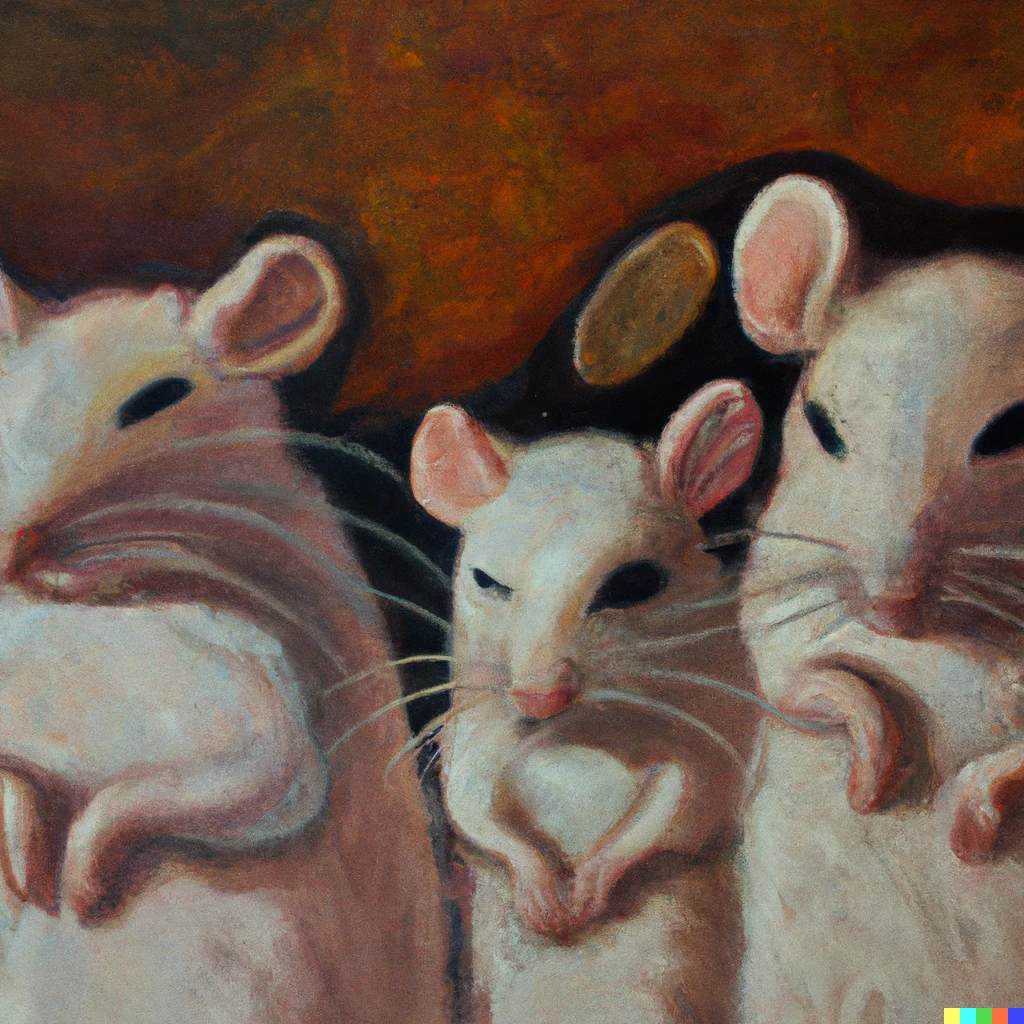 Prompt: oil painting of three blind mice