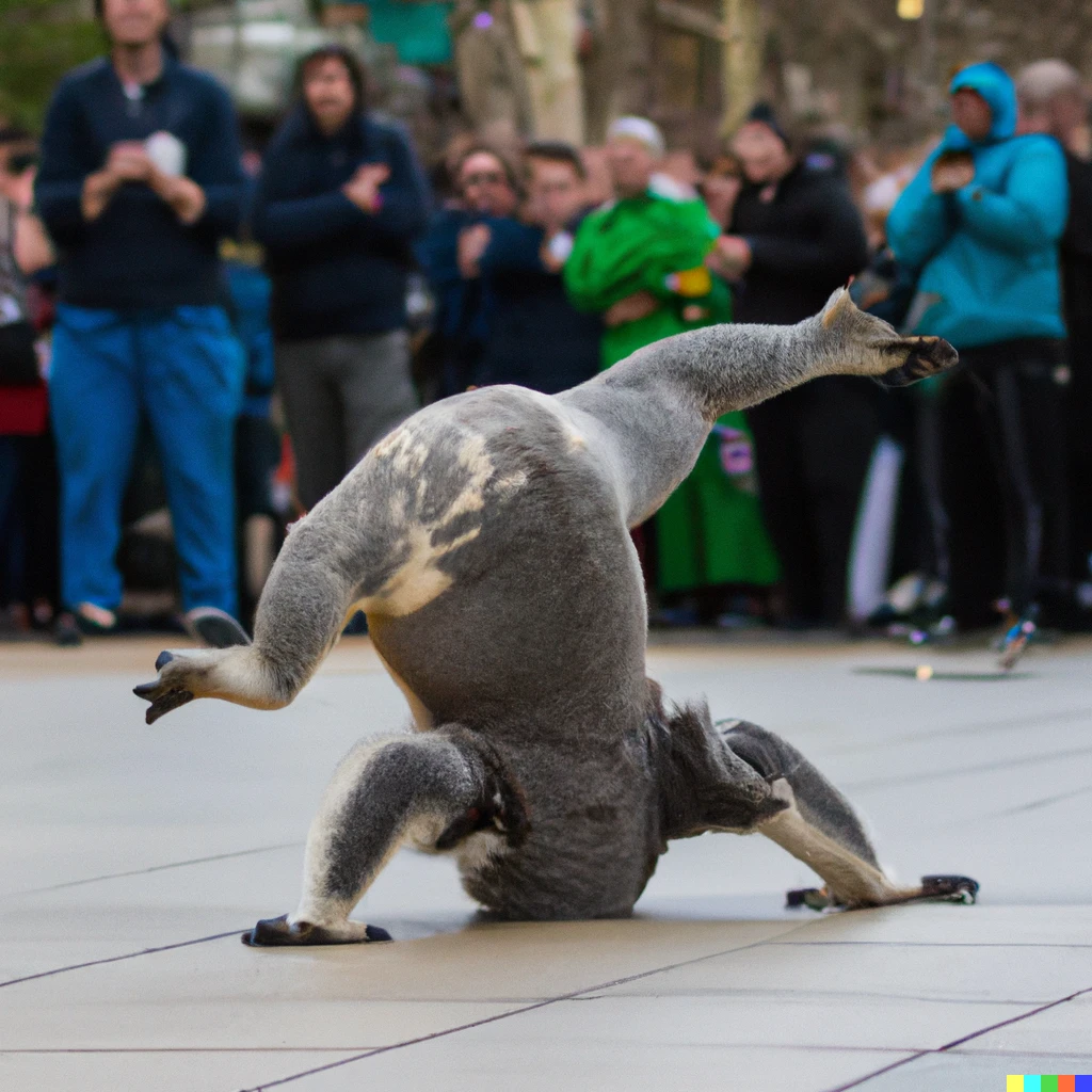 Prompt: photo of a koala breakdancing in trafalgar square