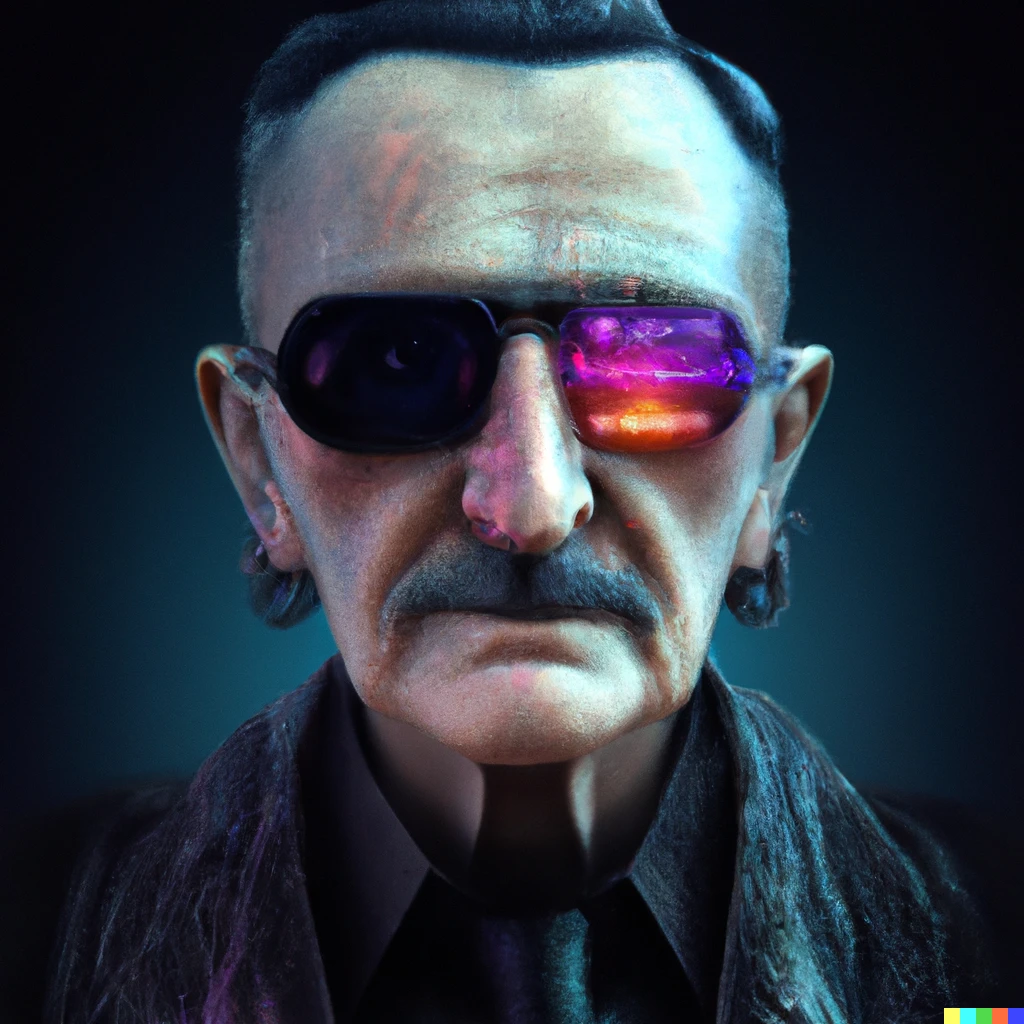 Prompt: photorealistic Cyberpunk Friedrich Hayek wearing sunglasses, digital art