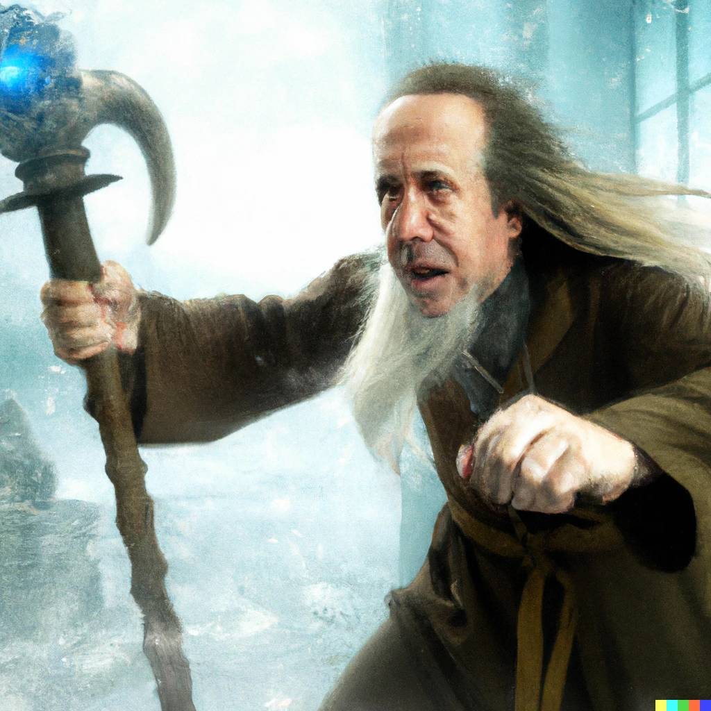 Prompt: Nic Cage as Gandalf fighting the Balrog 