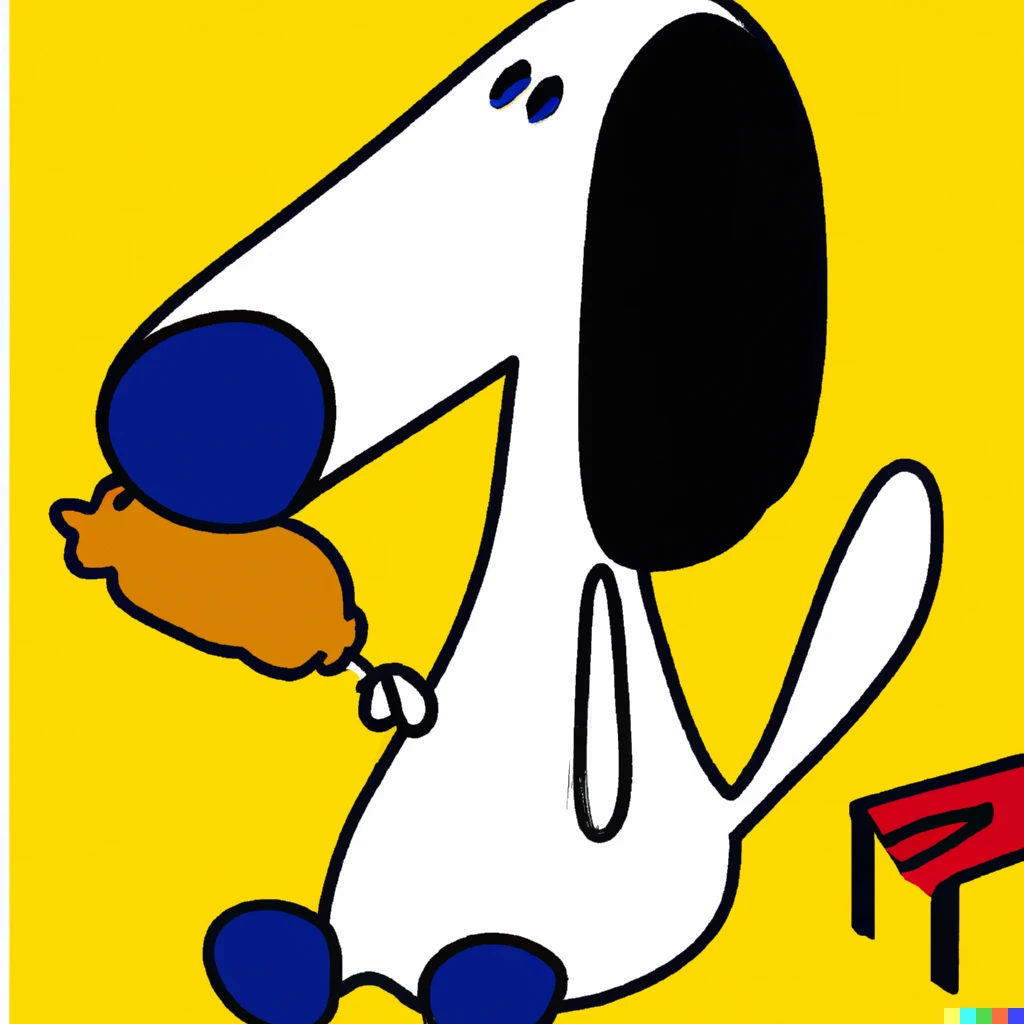 Prompt: Snoopy eating a corndog in the style of Matisse