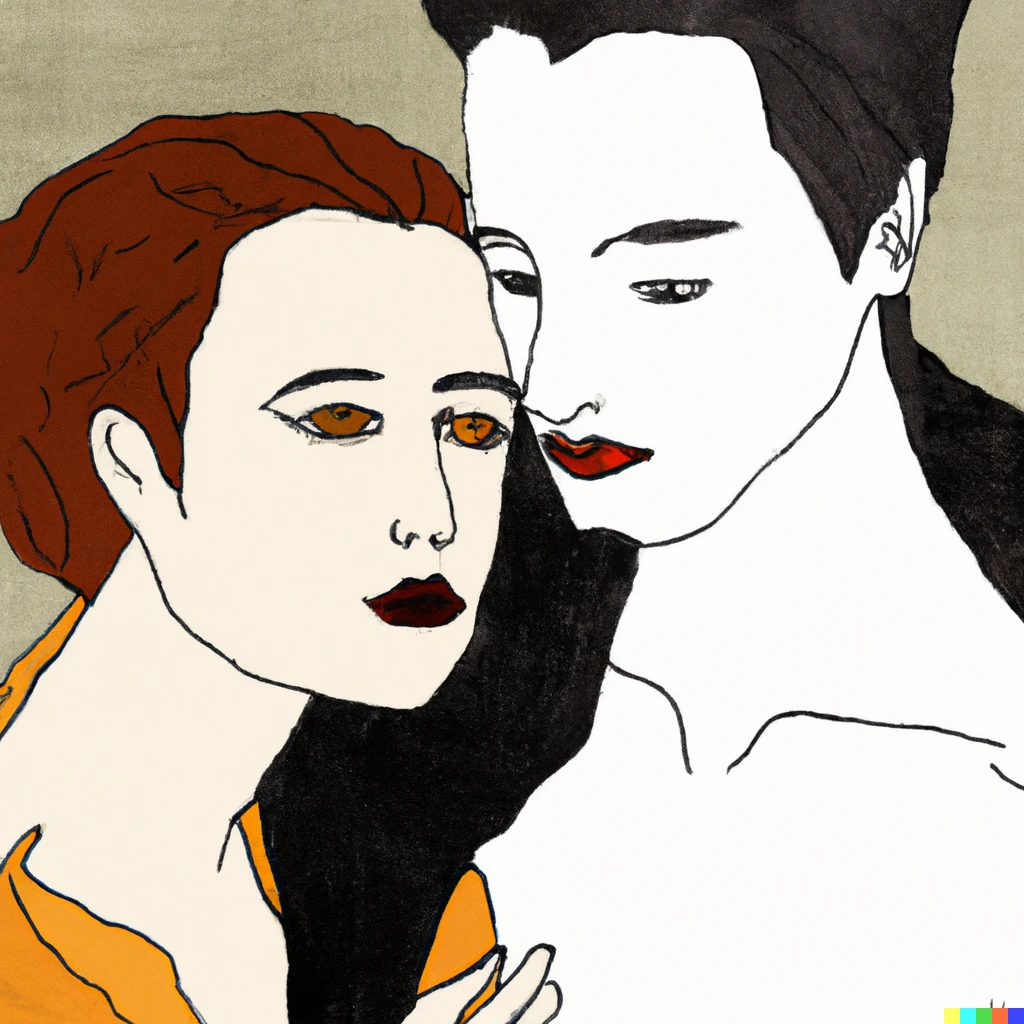 Prompt: edward cullen and bella swan in style of egon schiele