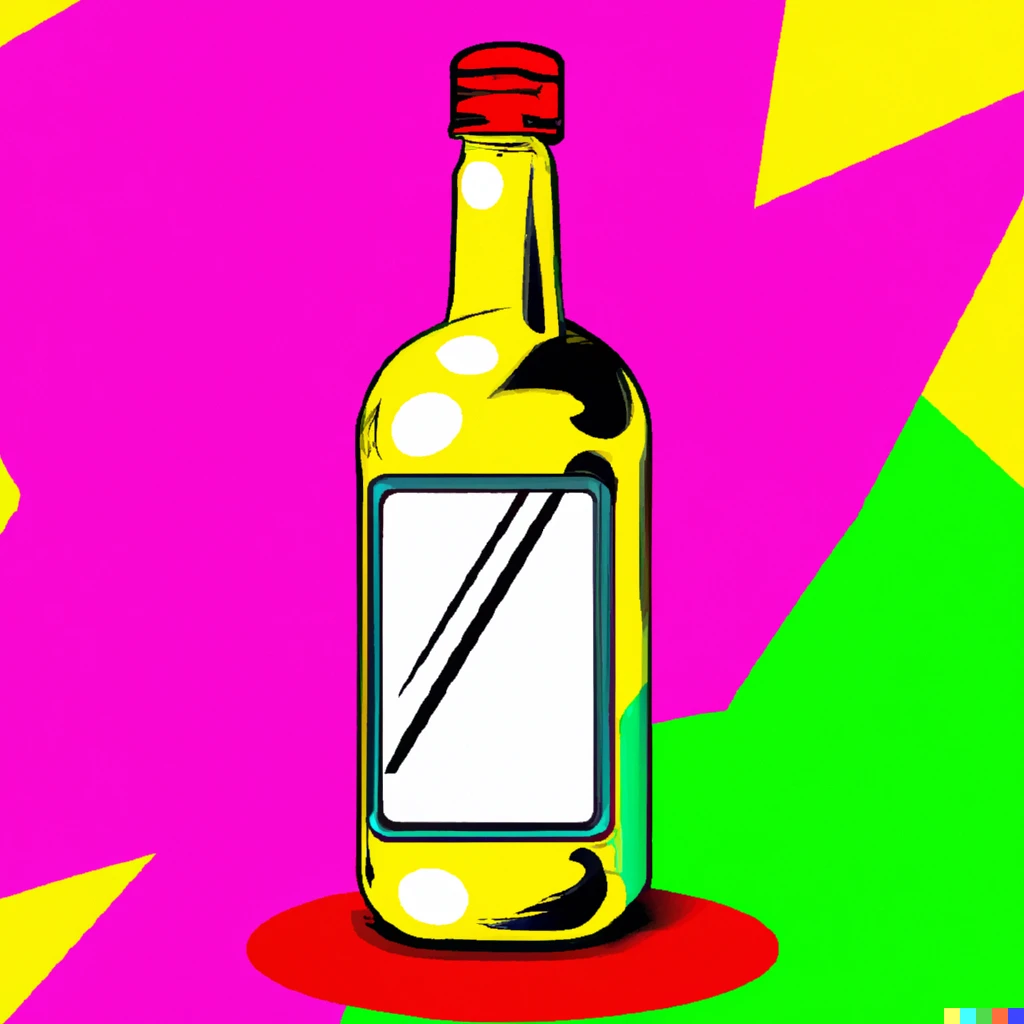 Prompt: A bottle with a smartphone inside, pop art.