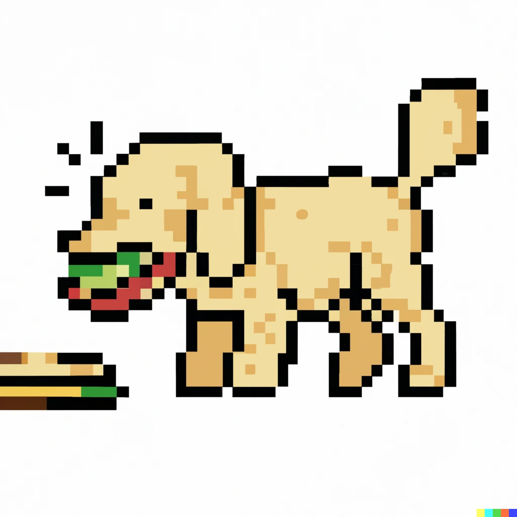 Prompt: Pixel art goldendoodle eating a sandwich 