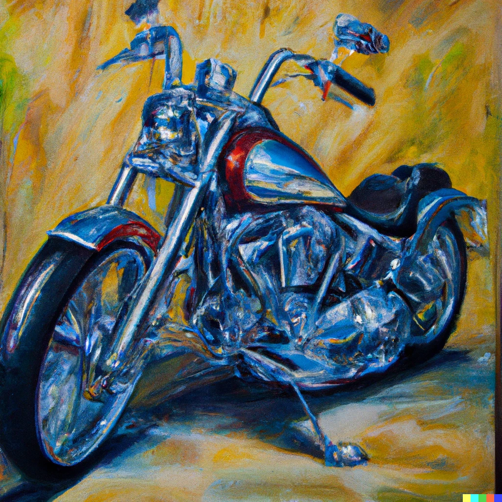 Prompt: Harley Davidson motorcycle Renoir oil on canvas