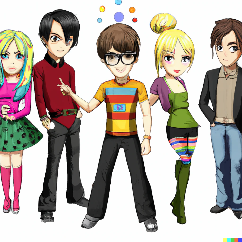 Prompt: Big Bang Theory cast as anime