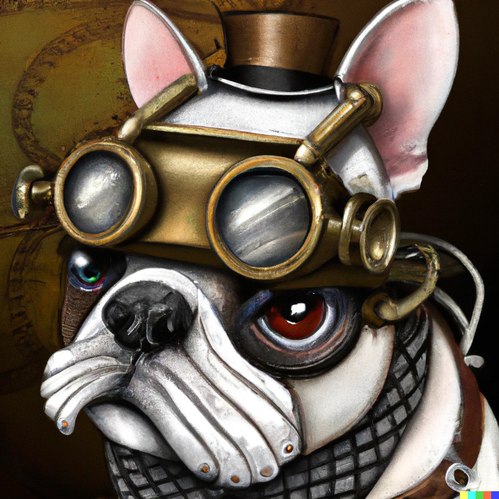 Prompt: Steampunk French bulldog 