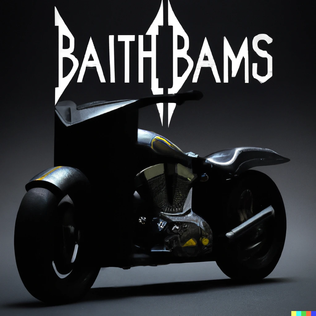 Prompt: batman bike inspired by harley davidson, album art