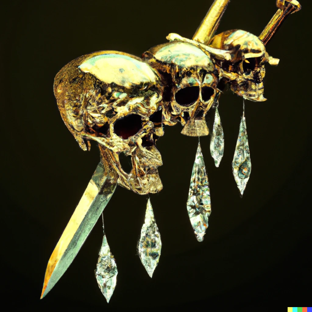 Prompt: Swords Made of gold with a crystal skull digital art | 323