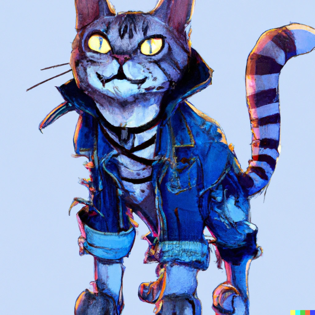 Prompt: A cat wearing jeans cyberpunk
