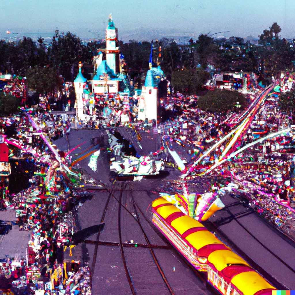 Prompt: Vivid Kodachrome footage of Disneyland opening day, 1955