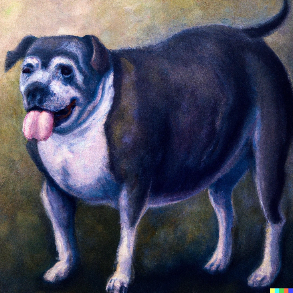 Prompt: an oil painting portrait of a really fat dog